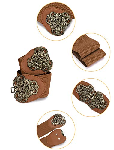 Allegra K Woman Interlocking Buckle Brown Textured Elastic Fabric Waist Belt2