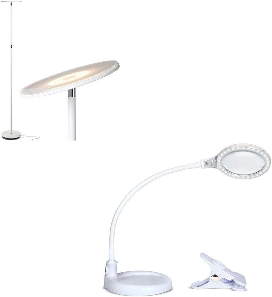 Brightech Bundle: Sky LED Torchiere Bundled with Lightview Pro Flex 2 in 1 Magnifier Lamp