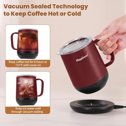 Image of Happiness Self-Heating Coffee Mug,12oz Temperature Control Smart Cup