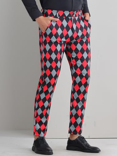 Lars Amadeus Argyle Dress Pants for Men's Geometric Printed Straight Leg Checked Plaid Pants2