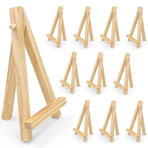 12-Pack 3.932.36in(LW) Mini Wooden Display Easels Small Natural Wood Tripod Stands for Photos Cards and Tiny Canvas Displays