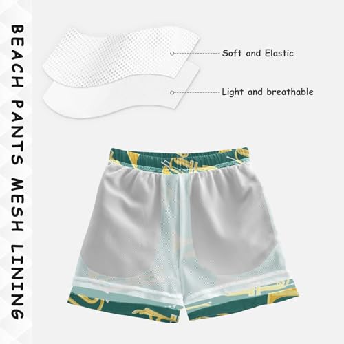 Boys Beach Board Shorts Trumpet Music Dance Green Swim Trunk Teen Swimwear 8-16Y4