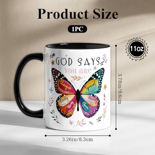 BelleFlair 1 Christian Butterfly Mug Gifts for Women, Religious Coffee Cup 11oz(325ml) with Bible Verses, Inspirational Mugs for Sister, Daughter, Grandma, Faith Presents, Ceramic Tea Cup