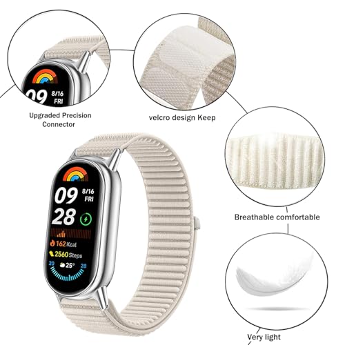 Issinlky Nylonowy pasek kompatybilny z Xiaomi Mi Band 8/9/10, elastyczny pasek sportowy do Xiaomi Band 8/9/10 dla kobiet i mężczyzn