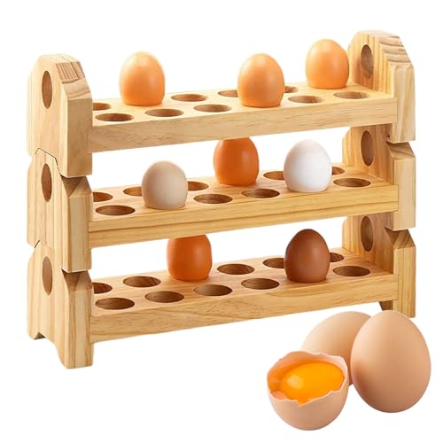 Huevera de mostrador, estante para huevos de 3 niveles para mostrador - Organizador de almacenamiento apilable de madera dispensador, organización y almacenamiento decoración de cocina para casa