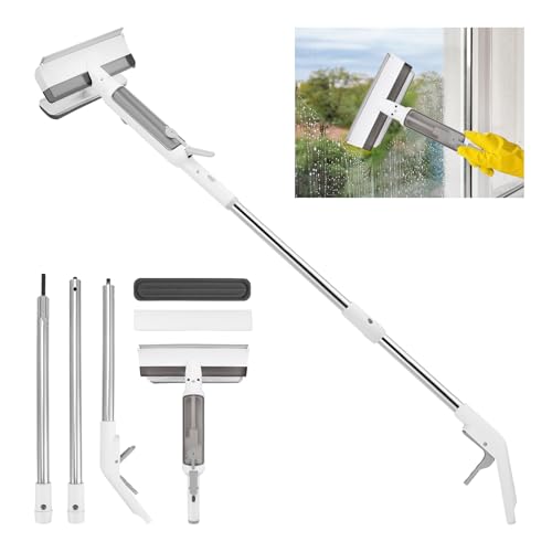 4-in-1 Window Cleaning Kit with Water Spray, Wastewater Collector, Extendable Window Cleaning Pole, Window Wiper, 3 Cleaning Pads, 1.5m Telescopic Window Cleaner for Window Glass Tile Cleaning