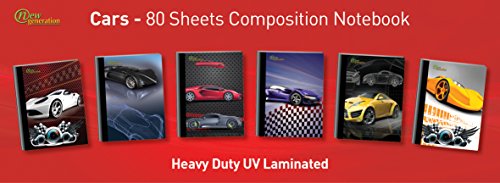 New Generation – Cars - Composition Notebooks, 80 Sheets / 160 Pages Wide Ruled Pages Comp Book, Durable Laminated Covers With Assorted Fashion Eye-Catching Designs, 6 Pack Notebooks #TOP5