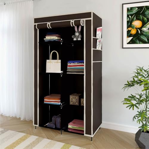 Image of GTC 4+4 Layer Collapsible Wardrobe for Clothes with Side Pocket 7800-2 (84CM x 42.5CM x 166CM, Brown) Storage Unit