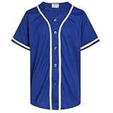 Pullonsy 90s Hip-Hop Hipster Blue Blank Baseball Jersey Button Up Shirts for Men Outfit,White Stripe Royal Jersey,Size M