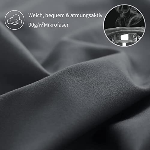 Aisbo Bettwäsche 135x200 4teilig Grau - Bettbezug 135x200cm 4tlg mit Kissenbezug, Bettwäsche Set Mikrofaser mit Reißverschluss, weich und bügelfrei - Image 3