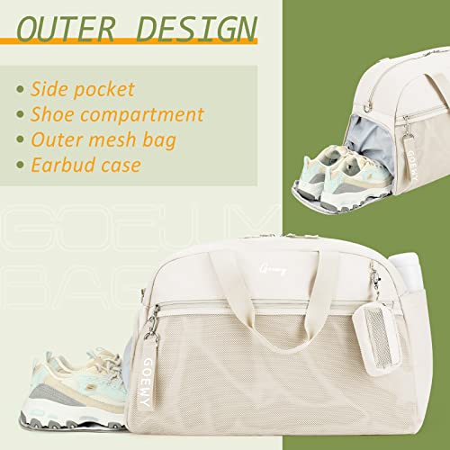 Gym Bag For Women Sports Travel Duffel Bag With Shoe Compartment Sport Duffle Tote Wet Pocket Running Yoga School Swimming Water Resistant Headphone Bag(Beige) Large #TOP1