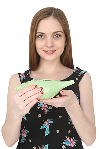 Image of Leak Proof Durable Ceramic Jala Neti Pot with Nostril Plugging Support - Better Capacity - Holds 300 ml - Spill Proof with Comfort Grip - Lead-Free and Microwave and Dishwasher Safe - Green