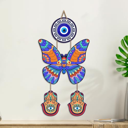 Image of Artvibes Colorful Butterfly Hamsa Evil Eye Wall Hanging for Home Entrance | Nazar Protection MDF Wall Decor | Vastu Wall Art for Living Room | Bedroom & Office | Gift Item (WH 8585N)