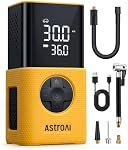 AstroAI Tire Inflator L7S Portable Air Compressor Cordless Bike Air Pump with Digital Dual Values Display, 150 PSI Car Tires Pump with LED Lights Air Pump for Auto, Motorcycles, Bikes, Balls Yellow | With all valves LED light, rechargeable tyre pump