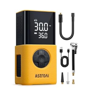 AstroAI L7S Tire Inflator Portable Air Compressor Cordless with Digital Pressure Gauge, 150 PSI LED Light Bike Air Pump with Fast Inflation & Auto Shut-Off for Car Tires,Motorcycles,Bikes,Balls,Yellow