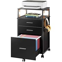 DEVAISE 3 Drawer File Cabinet with Adjustable Shelves, Rolling Wooden Filing Cabinet Mobile Printer Stand for Home Office, Black, 15.7" D x 17.7" W x 40.3" H