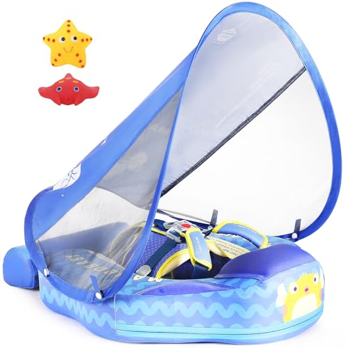 Image of Mambobaby Float with Canopy Size Improved Non Inflatable Infant Baby Pool Float Smart Mambo Float Swim Trainer Add Tail Swim Float Mambo Float Solid Air Free Water Waist Swimming Ring