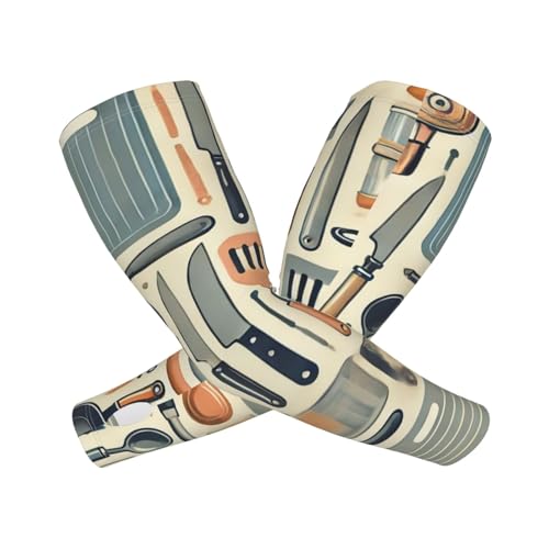 JxWCher Kitchen Tools Print Cooling Arm Sleeves, Sports Cover for Golf, Cycling, Running - Breathable Ice Silk Sun Sleeves
