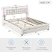 SHAODENG Boxspringbett 180x200 Doppelbett mit LED-Kopfteil, Hydraulisch Stauraumbett mit 2 Schubladen, Bettgestell mit Stauraum und Lattenrost, Beige Samt Gepolsterte Bett, ohne Matratze