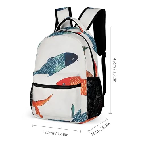 Colorful Japanese Fish Funny Backpack Set Lunch Bag Pencil Case Makeup Bag 3 in 1 for Men Women Travel2