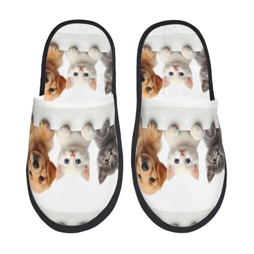 Cute Kittens And Puppy Pattern Women's Fuzzy Slippers Comfy Non Slip for Women Mom Girlfriend Indoor Outdoor2