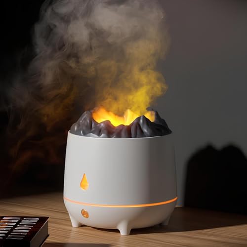 Image of KIMEE Simulated Volcano Aromatherapy Diffuser & Flame Humidifier, 400ml Ultrasonic Cool Mist Maker with Realistic Fire Effect, 2 Mist Modes & Color Night Light for Home & Office