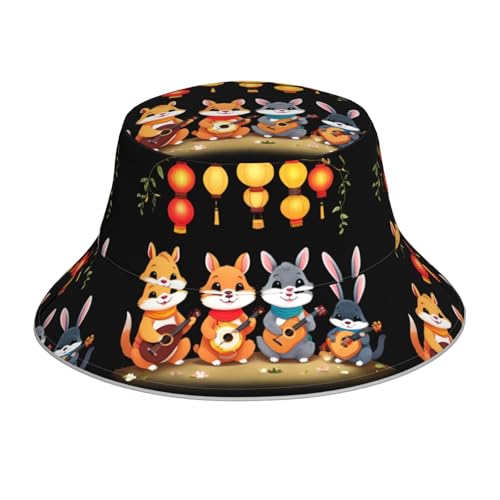 qqoupp Sombrero de pescador reflectante con estampado de farol, unisex, para hombres y mujeres, ligero, transpirable, plegable, color negro