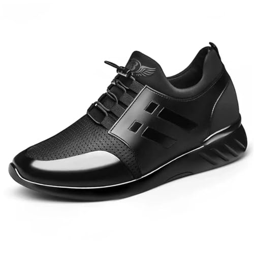 SWZEC Men's Leather Sneakers (Black,10)
