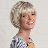 TISHINING Blonde Short Bob Wig with Bangs for White women Ombre Blonde Straight Hair Wig with Dark Roots Heat Resistant Synthetic Natural Chin Length Bob Wigs for Daily Party Use(10 Inch)