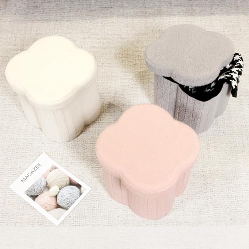 Bonlife Pink Ottoman Storage Box,Folding Storage Seat Box,Small Footstool For Living Room,Kid's Toy Chest Box,Teddy Flower Shape,32x32x32cm