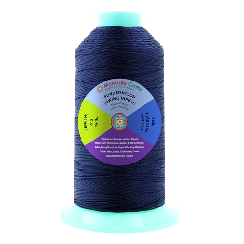 Mandala Crafts Size 346 210D T350 Navy Blue Bonded Nylon Thread, 415 YDs