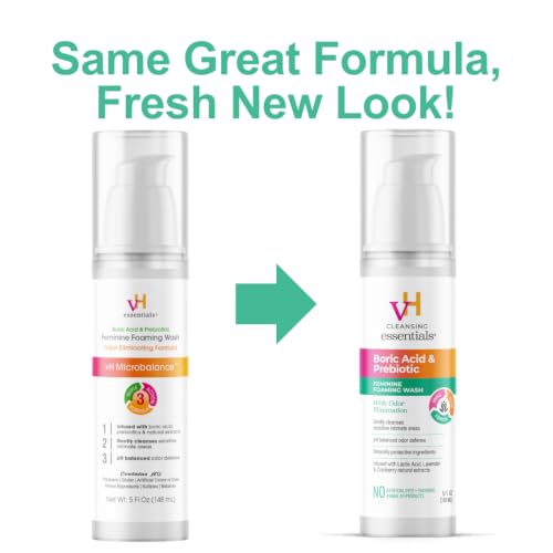Image of vH Essentials Feminine Foaming Wash with Boric Acid and Prebiotics, Odor Eliminating pH-Balanced Daily Cleanser with Lavender and Chamomile, 5 fl oz
