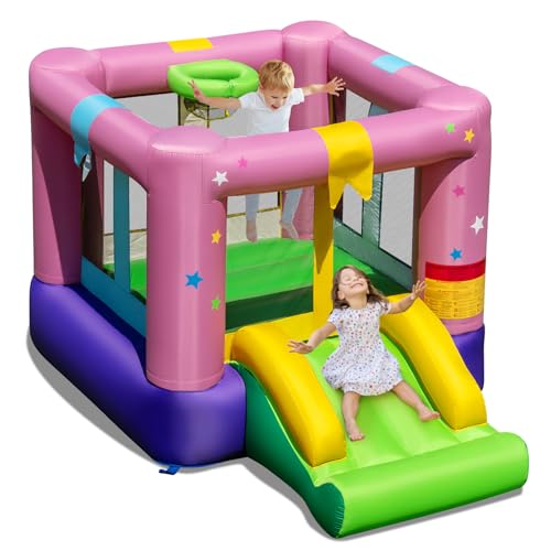 HONEY JOY Inflatable Bounce House with Slide, Gift Box Themed Kids Castle Slide Bouncer for Outdoor and Indoor Party, Blow Up Toddler Jumping Bouncy House for Boys Girls(Without Blower)