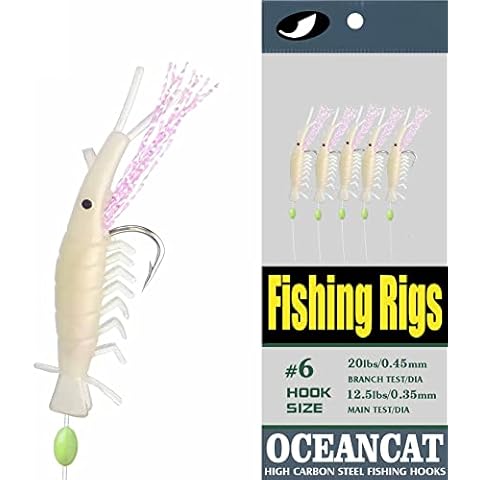 10 Packs Shrimp Fishing Rigs, 5 Hooks Glow Saltwater String Hook Fishing Lure Bait Rig Tackle (Shrimp, 4#) Cover