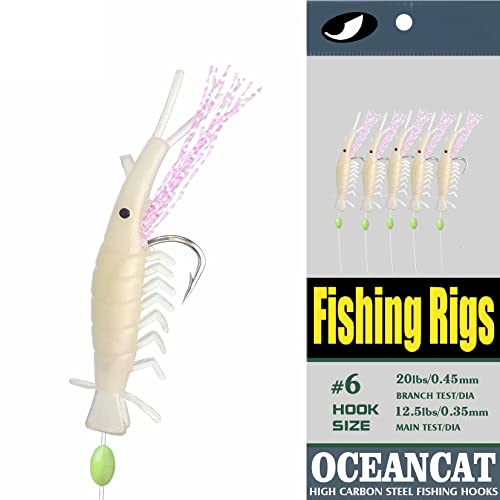 10 Packs Shrimp Fishing Rigs, 5 Hooks Glow Saltwater String Hook Fishing Lure Bait Rig Tackle (Shrimp, 4#)