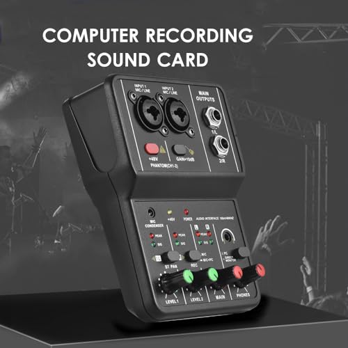 COMETX オーディオインターフェース プロフェッショナル 録音 サウンド カード 16bit/48kHz ミニ USB オーディオインターフェイス サウンドカード 2イン&2アウト 48V Phantom Power USB-B ケーブル スタジオ録音機器 音楽録音用 の商品画像 1