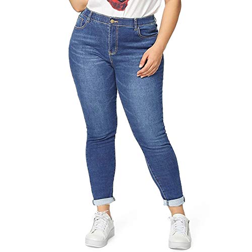 Allabreve Women's Plus Size Elastic Waist Skinny Jeans, High Rise Stretch Slim Fit Washed Denim Jegging,Girlfriend Tight Jean Pants (Elastic Waist Blue, 3Xl) #TOP1
