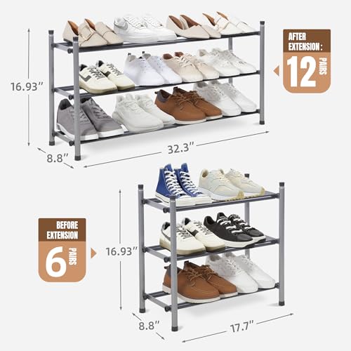 STORAGE MANIAC Expandable Shoe Rack, Stackable Shoe Rack for Closet, Small Shoe Rack Organizer for Entryway, Adjustable Shoe Rack for Garage, Shoe Rack for Front Door, Metal Shoe Rack, Black 3 Tier - Thumbnail 3