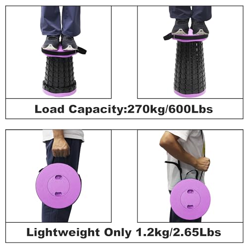 Image of ALEVMOOM 2026 Collapsible Stool with Thick Cushion, H18.1 D10.24 Portable Telescoping More Sturdy Load Capacity 600Lbs, Retractable Adjustable Camping Folding Stool for Outdoor Hiking BBQ Climb
