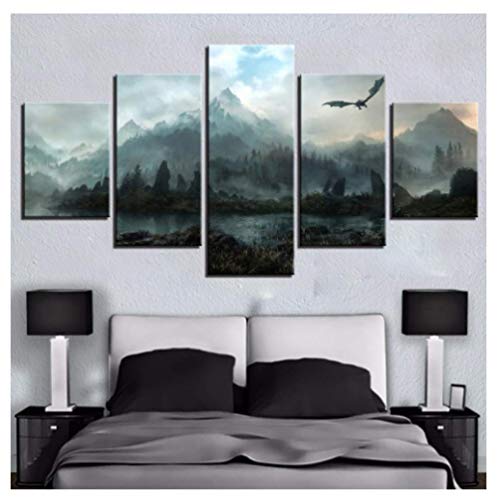 JCYMC Cuadro En Lienzo Montaña/Juego De Tronos Dragon Skyrim Mural En Pared Póster Artístico para...