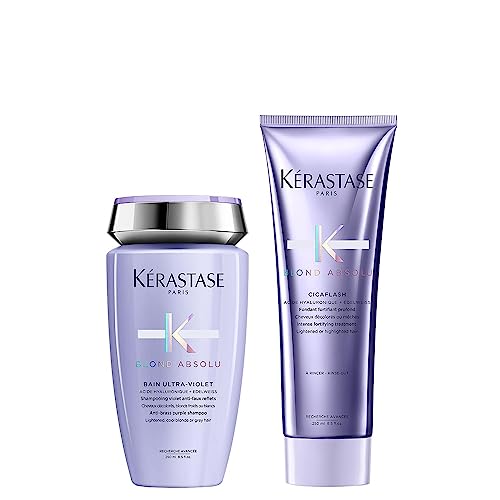 Kérastase - Set de cuidado con champú antiamarillos y acondicionador para cabello dañado y decolo