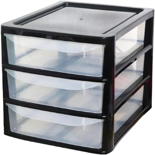 A4 Plastic Slim Storage Drawers Tower Unit Office Desktop Tabletop Home School Garage Portable Desk Organizer 2|3|4|6|8 Tiers (A4 Plastic Small Black/Clear) (Black/Clear, A4 Slim 3 Drawers)