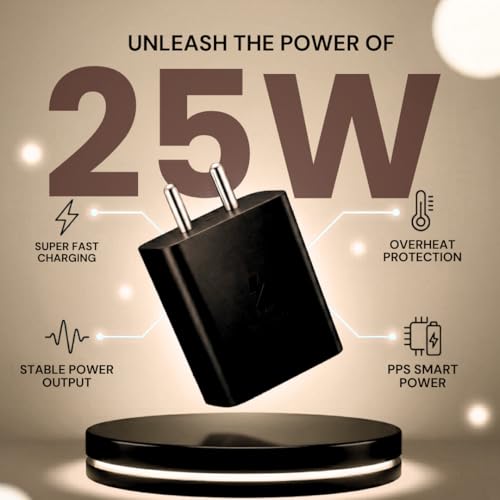 Image of 25w Adapter with C to C Cable PD3.0 Compatible for Samsung Galaxy A15 /M35 /A35 /A55 /M05 /M15 /F15 /M55| M34 /M14 /F34 /F14 /F54 /A14 /S24 /S23 /S21 Fe /S23 / Fold /Flip /6 /5 /4 /3 /Tab (Black)