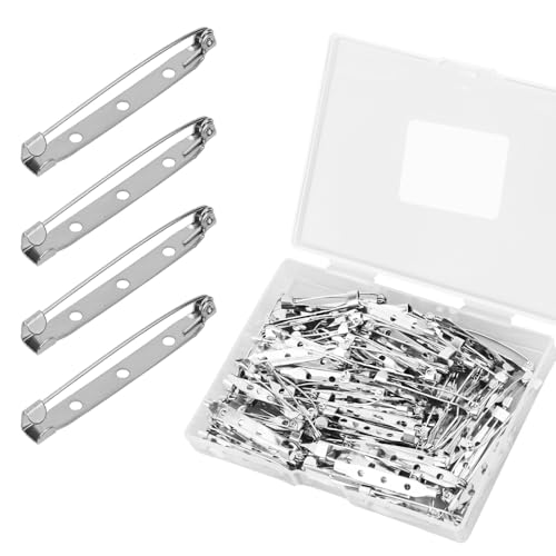 Gosknor 80pcs Safety Bar Pins, 1.5 Inch Brooch Pin Backs for Crafts Metal Flat Back Locking Clasp for DIY Jewelry Making Badge Name Tag Tie Tacks Citation (38mm)