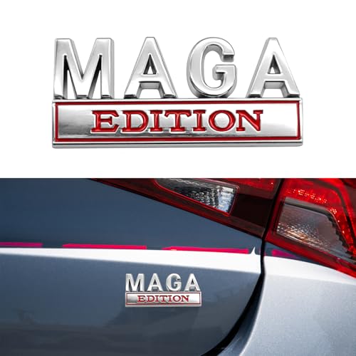Image of MAGA Edition Car Emblem, Car Decals, 3D Raised Letter Metal Fender Badge Stickers, Auto Exterior Decoration Strong Adhesive Tailgate Trunk Stickers Fit for Vehicle Truck SUV (Silver & Red)