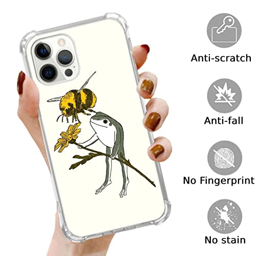 Dohakemuny Frog And Bumble Bee Case Compatible With Iphone 12 And Iphone 12 Pro, Cute Bee And Flowers Case For Iphone 12 And Iphone 12 Pro For Teens Men And Women, Cool Trendy Tpu Bumper Case Cover #TOP1