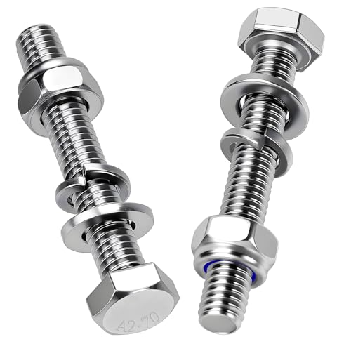 Mbsomnus Set di 10 viti e dadi esagonali M6 x 80 mm, DIN 933, in acciaio inox A2 V2A, con dadi autobloccanti, rondelle e anelli a molla per mobili