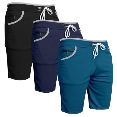 Image of Men's Sports Shorts with Drawstring, Athletic Casual Bermuda Shorts in Multicolor, Zippered Pockets