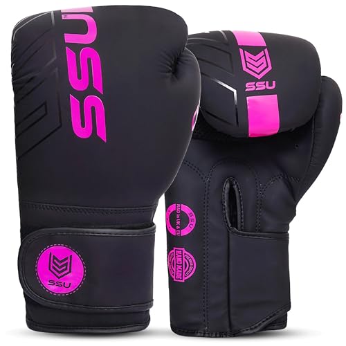 SSU Guantes de boxeo de 10 onzas, guantes de boxeo para hombres y mujeres, guantes de kickboxing, Muay Thai y MMA (color rosa)