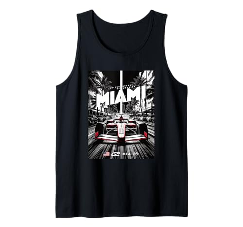 Carro de carreras de Fórmula Open Wheel de Miami Circuit, bandera de EE. UU. Camiseta sin Mangas
